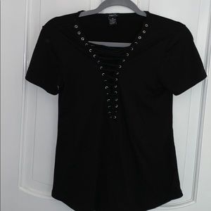 Black laced up t shirt